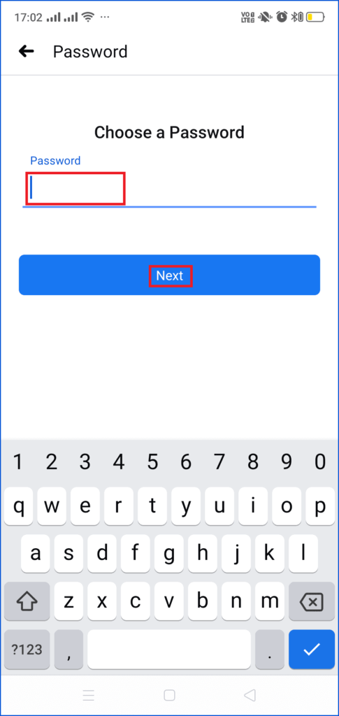 Enter a strong password on facebook