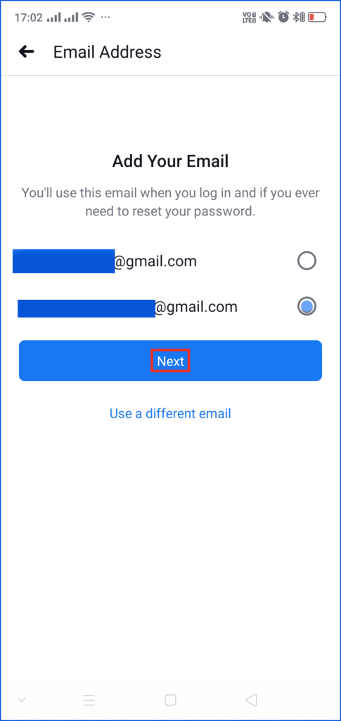 select your Email ID on Facebook